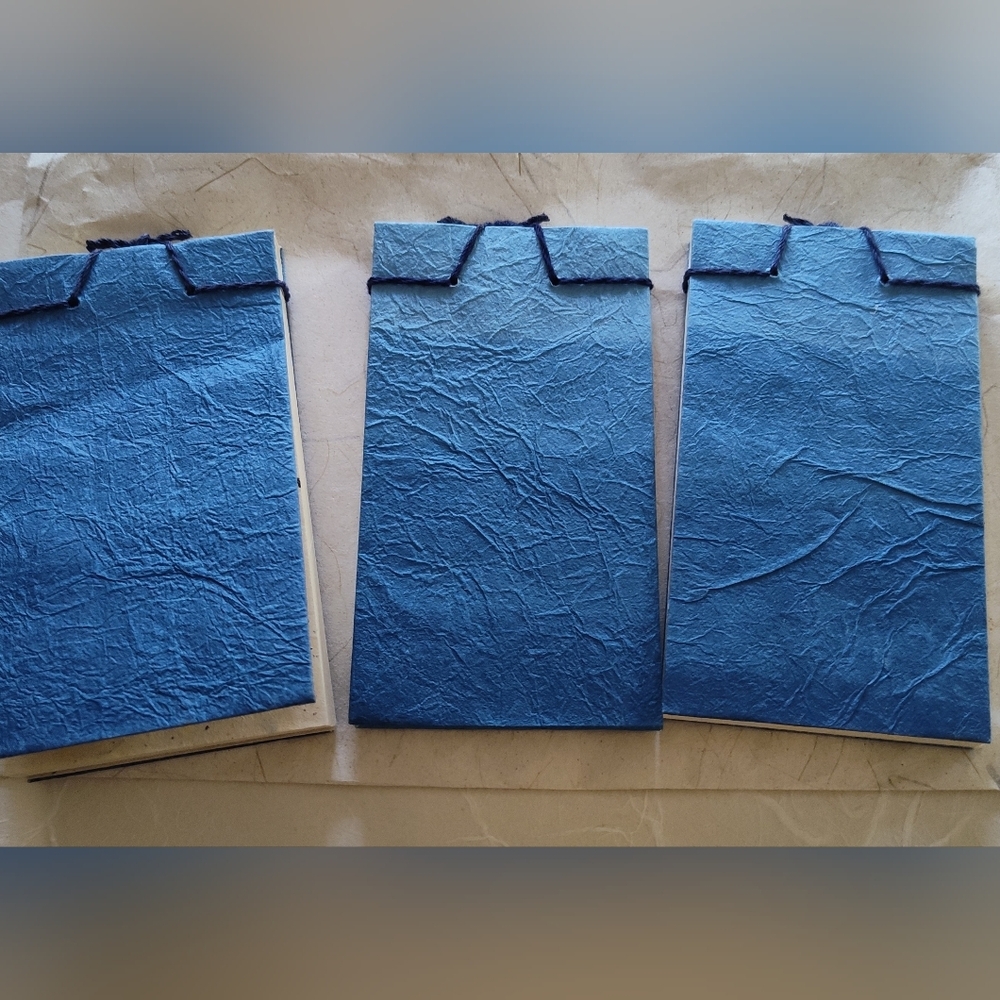 AWAGAMI FACTORY Handmade Japanese Washi Pocket Notebooks Indigo Blue Set of 3 - Picture 2 of 5